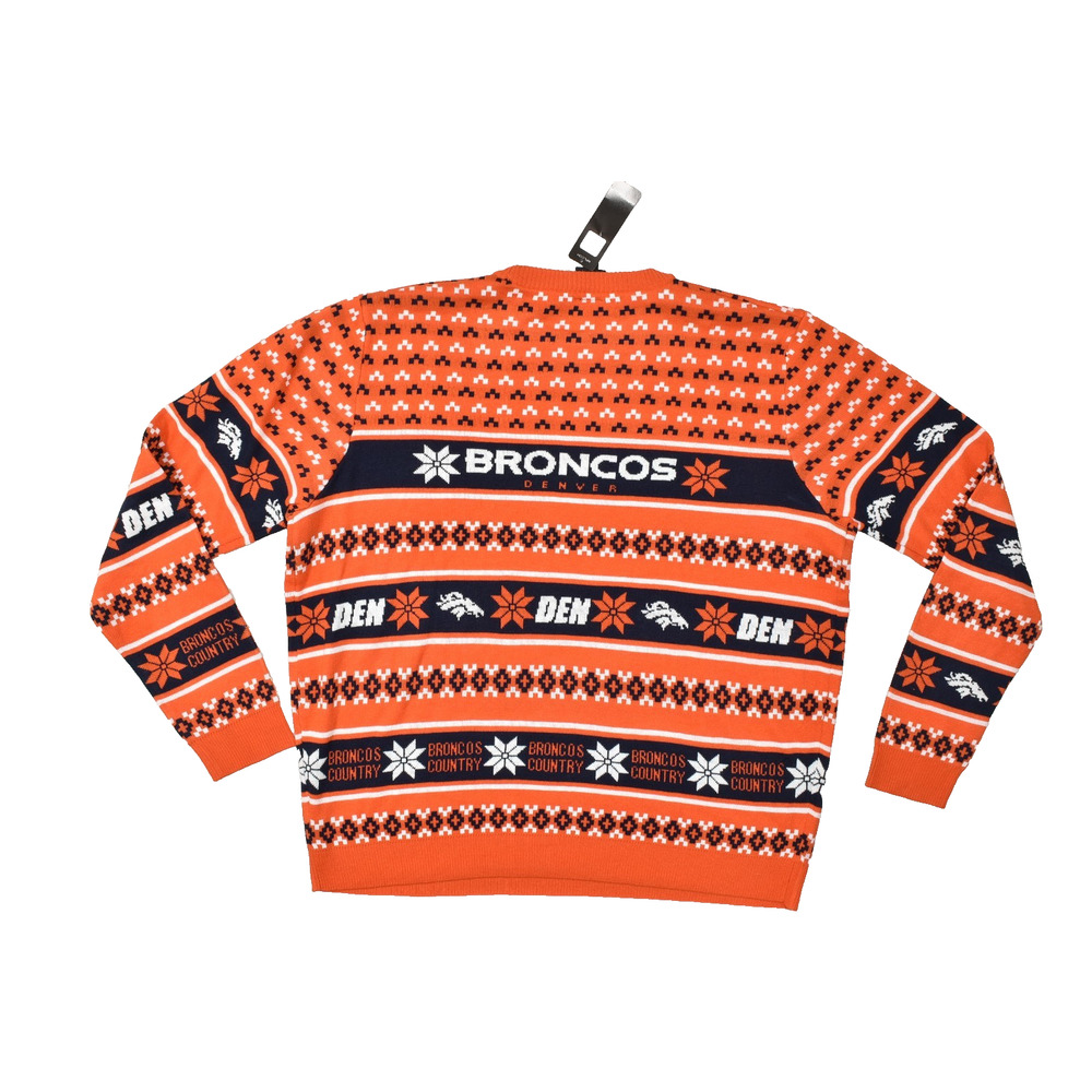 FOCO NFL Denver Broncos Men's 2XL Ugly Christmas Sweater Orange Navy Blue New - Picture 2 of 8
